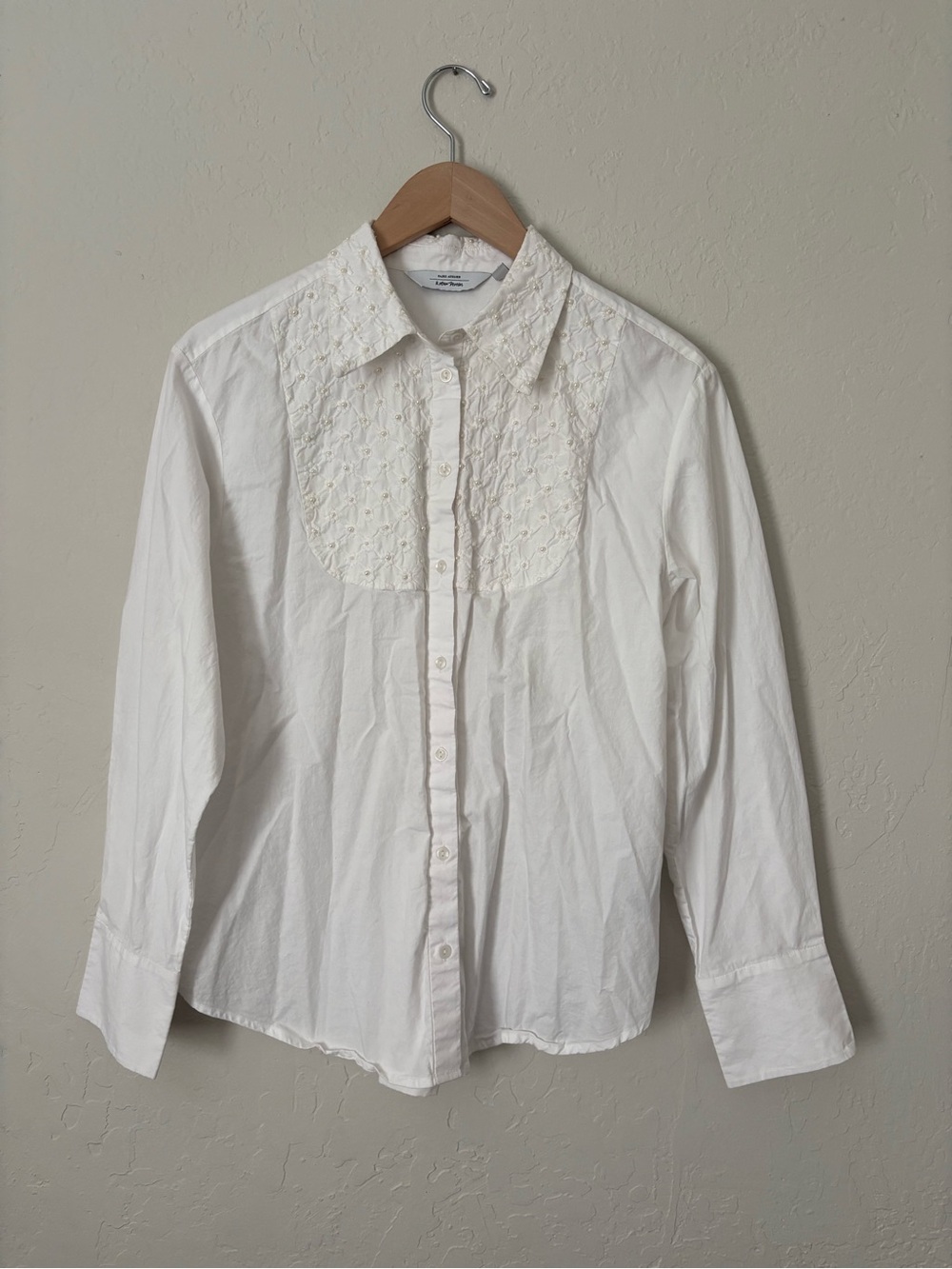 & OTHER STORIES embroidered pearl embellished cotton shirt - Picture 4 of 8